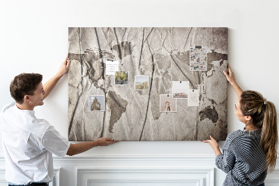 Quadro de aviso de cortiça Padrão de mapa-múndi