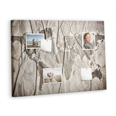 Quadro de aviso de cortiça Padrão de mapa-múndi