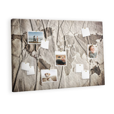 Quadro de aviso de cortiça Padrão de mapa-múndi