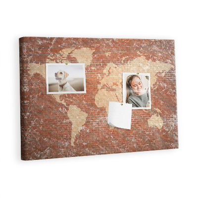 Quadro de aviso de cortiça Mapa em um tijolo