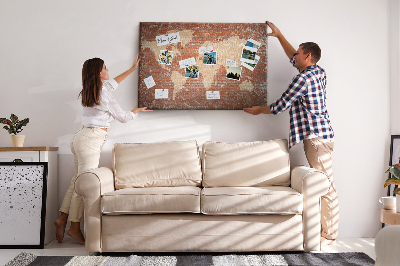 Quadro de aviso de cortiça Mapa em um tijolo
