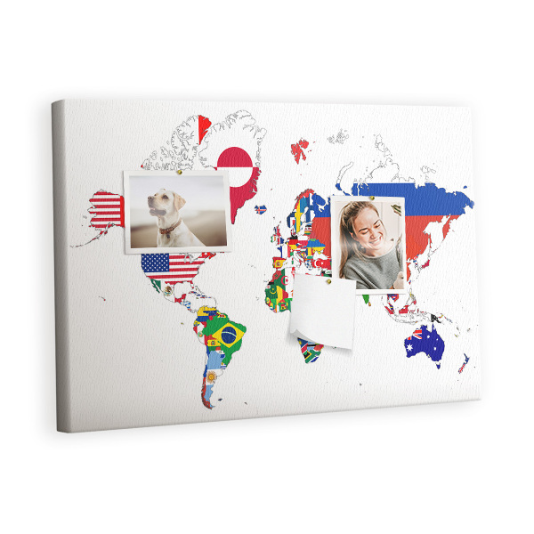 Quadro de aviso de cortiça Mapa de bandeiras nacionais