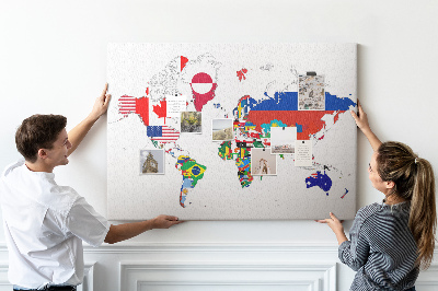 Quadro de aviso de cortiça Mapa de bandeiras nacionais