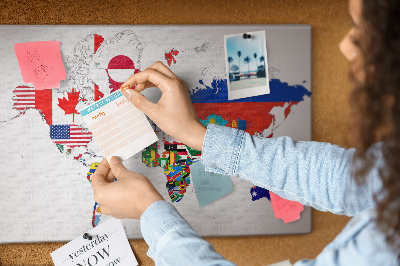 Quadro de aviso de cortiça Mapa de bandeiras nacionais