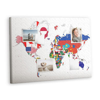 Quadro de aviso de cortiça Mapa de bandeiras nacionais