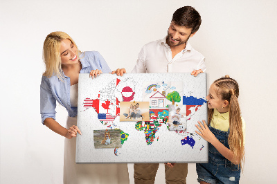 Quadro de aviso de cortiça Mapa de bandeiras nacionais