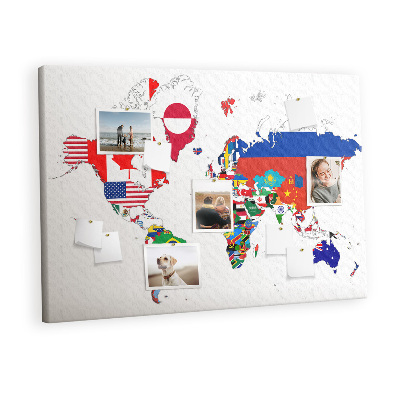Quadro de aviso de cortiça Mapa de bandeiras nacionais