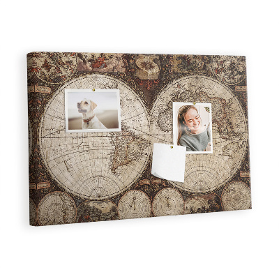 Quadro de aviso de cortiça Mapa do mundo antigo