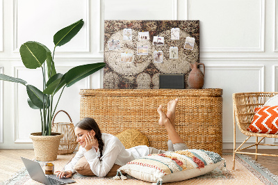 Quadro de aviso de cortiça Mapa do mundo antigo