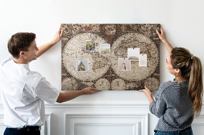 Quadro de aviso de cortiça Mapa do mundo antigo