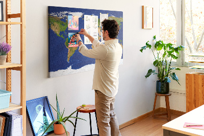 Quadro de aviso de cortiça Grande mapa do mundo