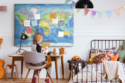 Quadro de aviso de cortiça Mapa mundial