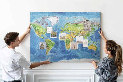 Quadro de aviso de cortiça Mapa mundial