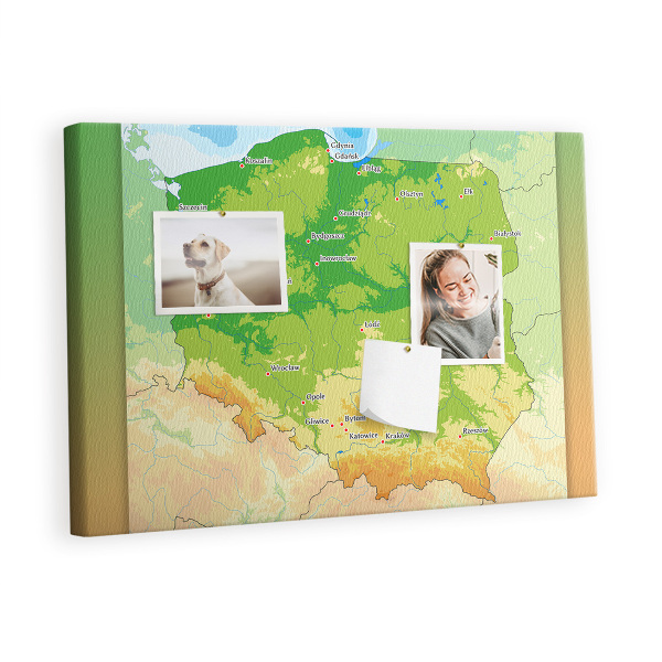 Quadro em cortiça Mapa físico da Polônia