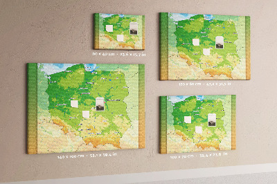 Quadro em cortiça Mapa físico da Polônia
