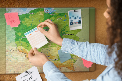 Quadro em cortiça Mapa físico da Polônia