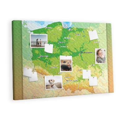 Quadro em cortiça Mapa físico da Polônia