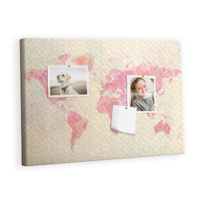 Quadro de aviso de cortiça Mapa-múndi em aquarela