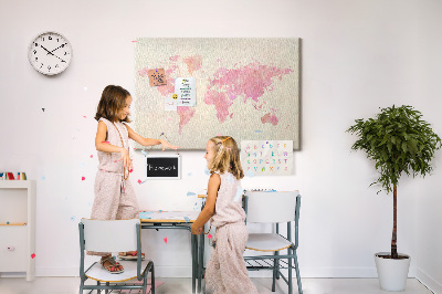 Quadro de aviso de cortiça Mapa-múndi em aquarela