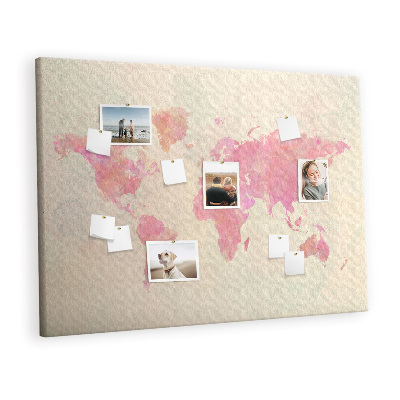 Quadro de aviso de cortiça Mapa-múndi em aquarela