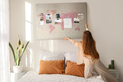 Quadro de aviso de cortiça Mapa-múndi em aquarela