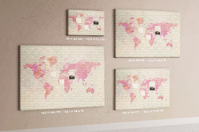 Quadro de aviso de cortiça Mapa-múndi em aquarela
