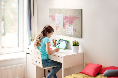 Quadro de aviso de cortiça Mapa-múndi em aquarela