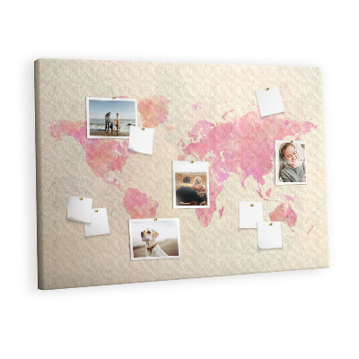 Quadro de aviso de cortiça Mapa-múndi em aquarela