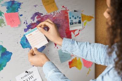 Painel em cortiça Mapa do mundo em aquarela