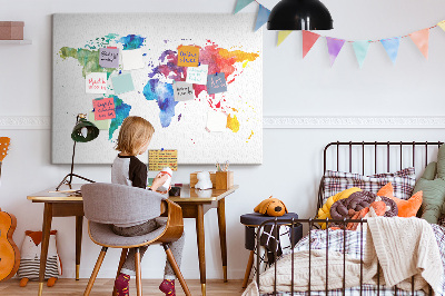 Painel em cortiça Mapa do mundo em aquarela