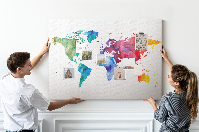 Painel em cortiça Mapa do mundo em aquarela