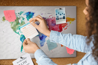 Painel em cortiça Mapa do mundo em aquarela