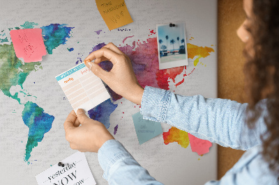 Painel em cortiça Mapa do mundo em aquarela