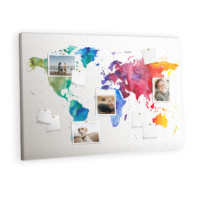 Painel em cortiça Mapa do mundo em aquarela