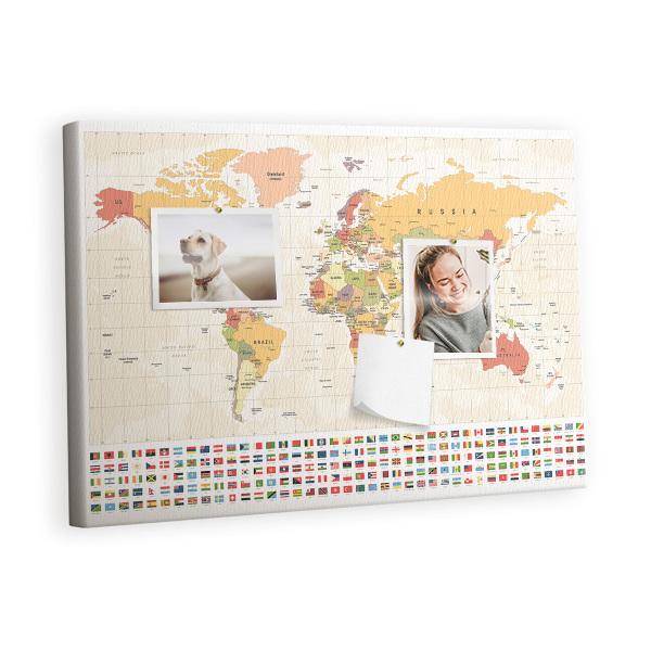 Quadro de aviso de cortiça Projeto Mapa do Mundo