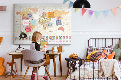 Quadro de aviso de cortiça Projeto Mapa do Mundo