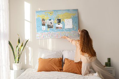 Quadro de aviso de cortiça Mapa do mundo e bandeiras