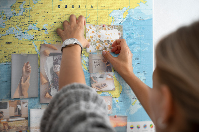 Quadro de aviso de cortiça Mapa do mundo e bandeiras