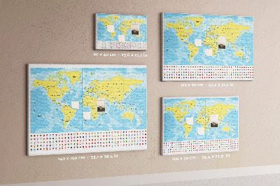 Quadro de aviso de cortiça Mapa do mundo e bandeiras