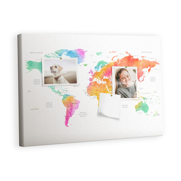 Quadro de aviso de cortiça Mapa em aquarela