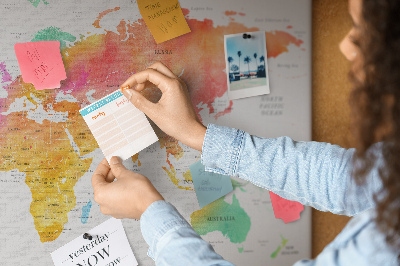 Quadro de aviso de cortiça Mapa em aquarela