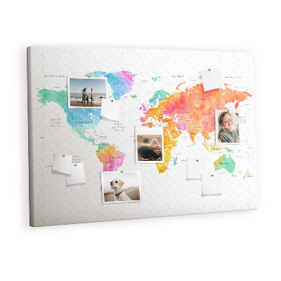 Quadro de aviso de cortiça Mapa em aquarela