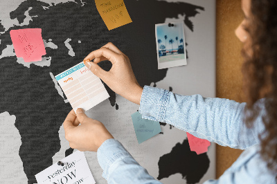 Painel em cortiça Mapa preto do mundo