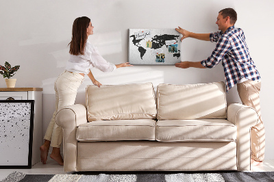 Painel em cortiça Mapa preto do mundo