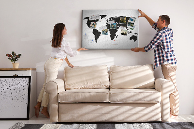 Painel em cortiça Mapa preto do mundo