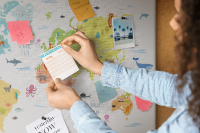 Painel em cortiça Mapa do mundo animal
