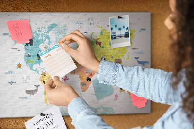 Painel em cortiça Mapa do mundo animal