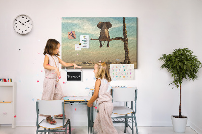 Quadro de aviso de cortiça Elefante em uma árvore