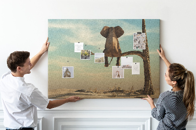 Quadro de aviso de cortiça Elefante em uma árvore