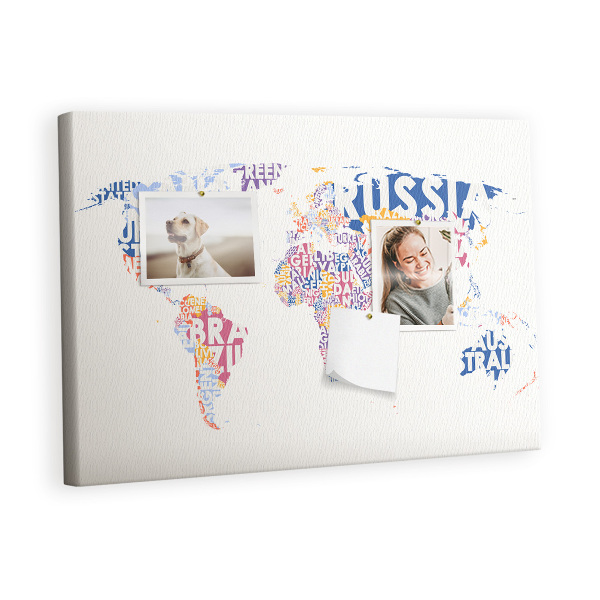 Painel em cortiça Países do mapa mundial